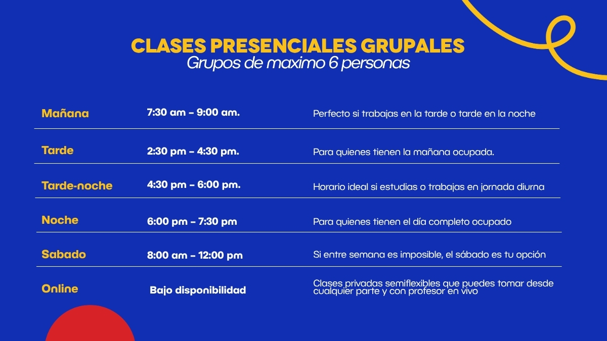 horarios de clases del programa de inglés en ECOS